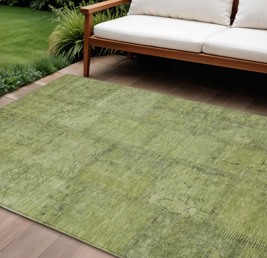 Fern Green And Artichoke Green Patchwork Washable Indoor Outdoor Area Rug Photo 1