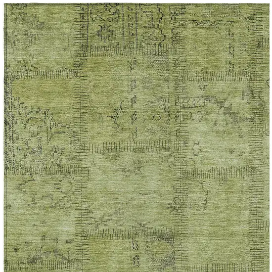 Fern Green And Artichoke Green Patchwork Washable Indoor Outdoor Area Rug Photo 4