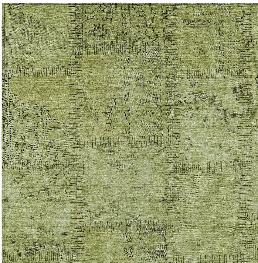 Fern Green And Artichoke Green Patchwork Washable Indoor Outdoor Area Rug Photo 4