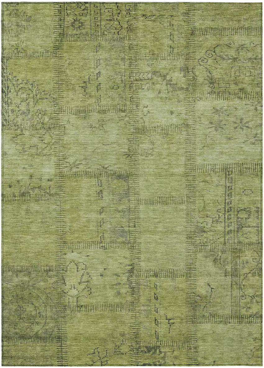 Fern Green And Artichoke Green Patchwork Washable Indoor Outdoor Area Rug Photo 2