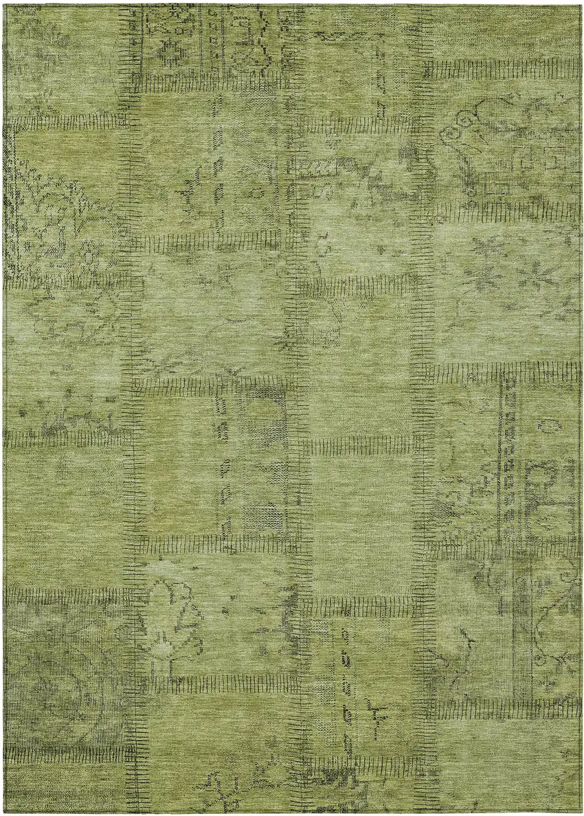 Fern Green And Artichoke Green Patchwork Washable Indoor Outdoor Area Rug Photo 2