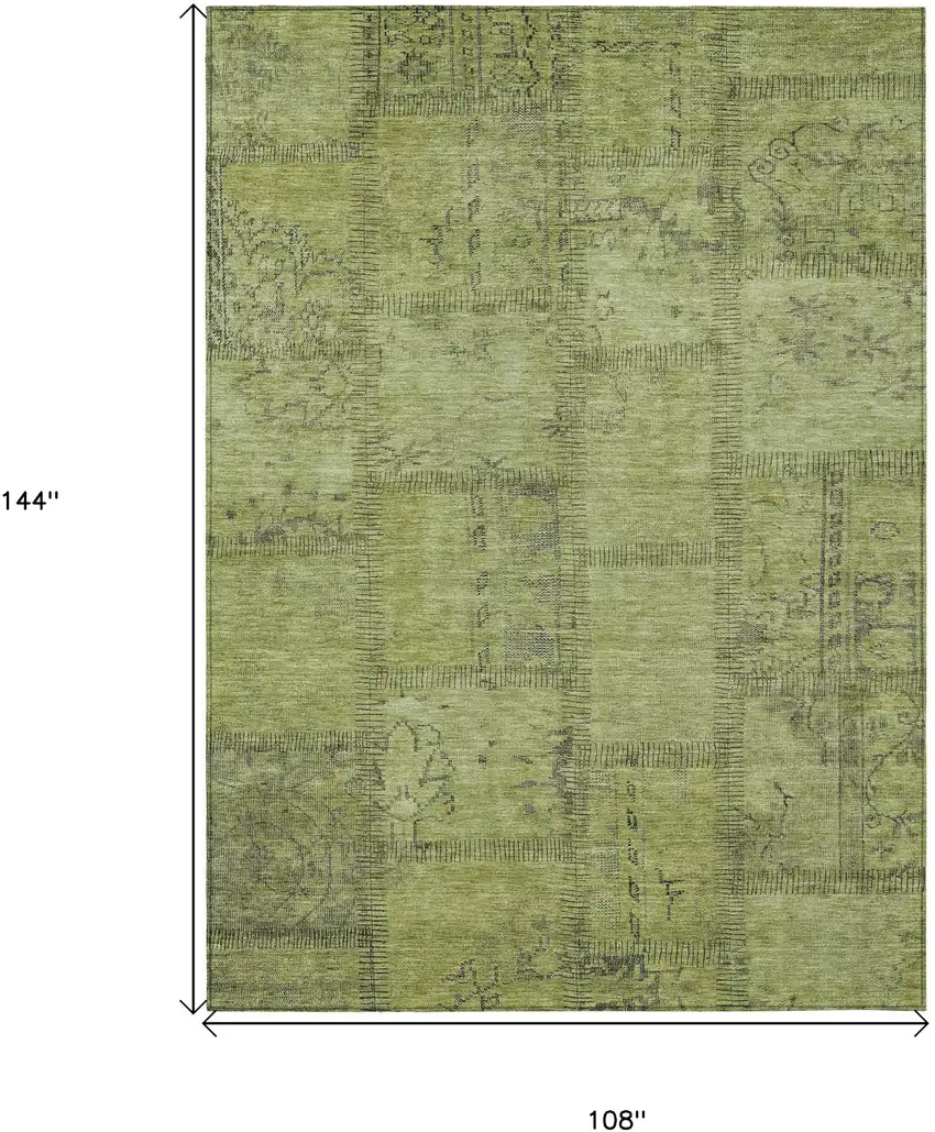 Fern Green And Artichoke Green Patchwork Washable Indoor Outdoor Area Rug Photo 3