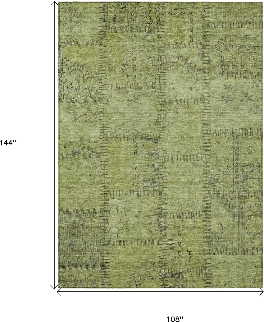 Fern Green And Artichoke Green Patchwork Washable Indoor Outdoor Area Rug Photo 3