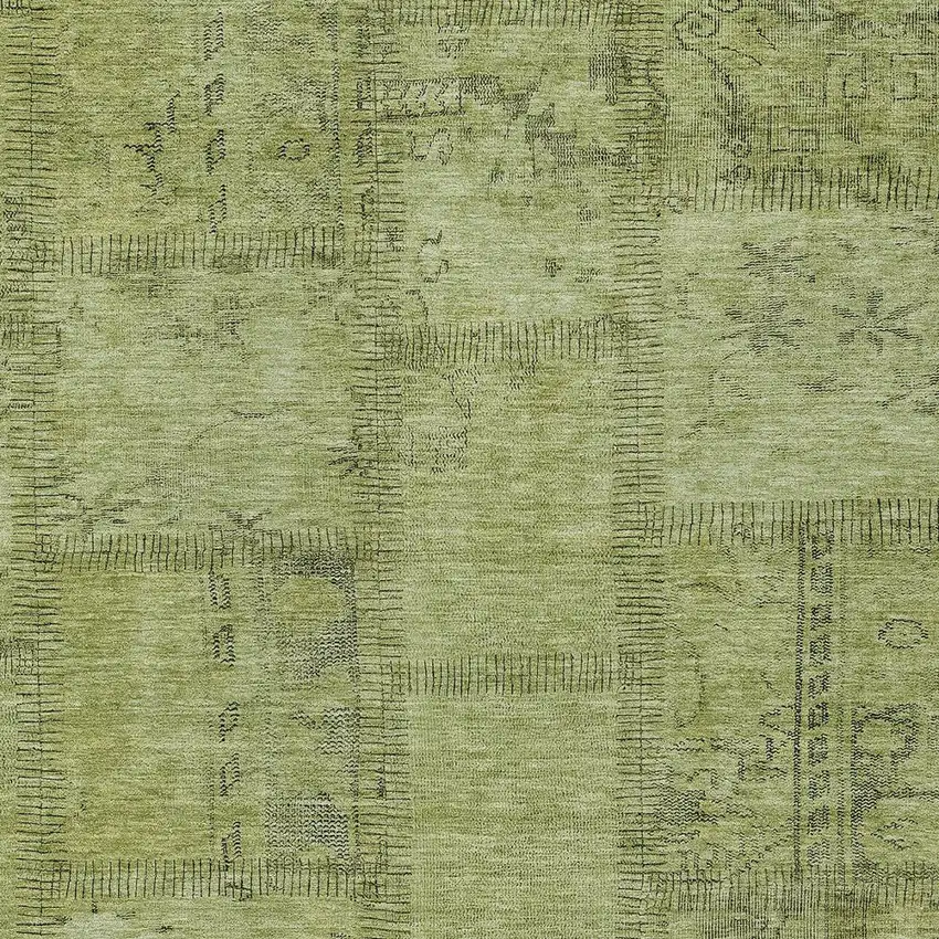 Fern Green And Artichoke Green Patchwork Washable Indoor Outdoor Area Rug Photo 4