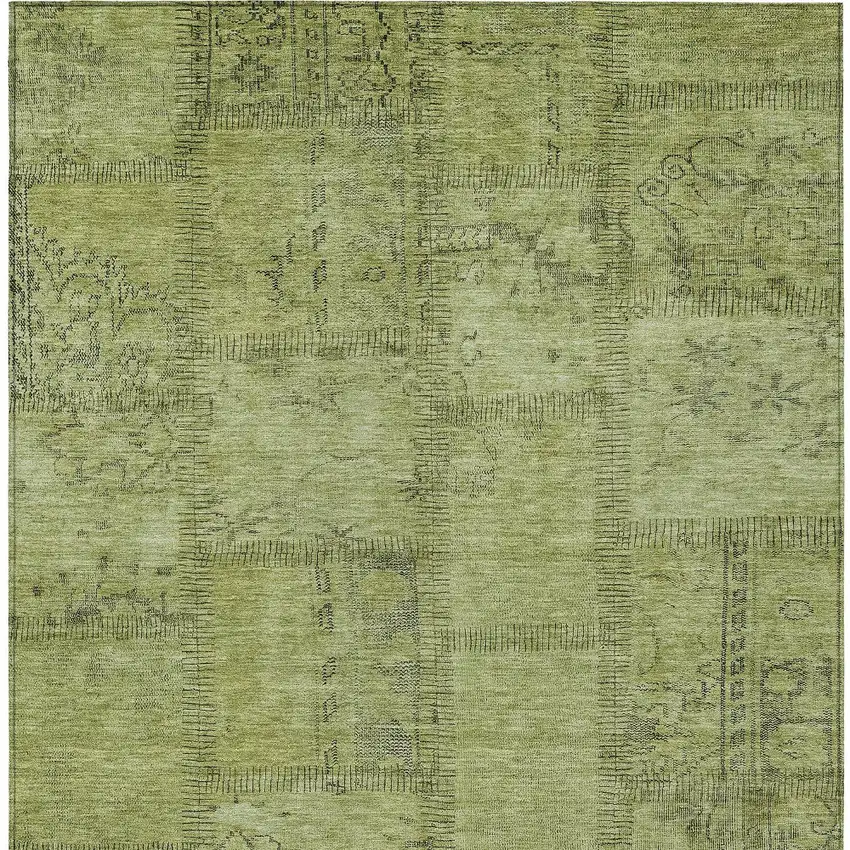Fern Green And Artichoke Green Patchwork Washable Indoor Outdoor Area Rug Photo 5