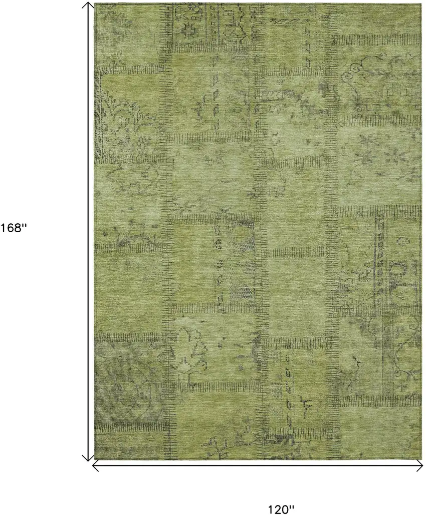 Fern Green And Artichoke Green Patchwork Washable Indoor Outdoor Area Rug Photo 3
