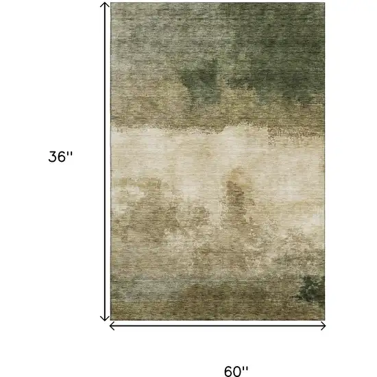 Fern Green And Beige Abstract Washable Area Rug With UV Protection Photo 8