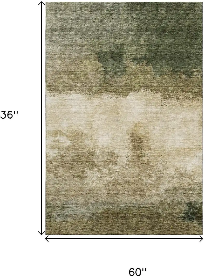 Fern Green And Beige Abstract Washable Area Rug With UV Protection Photo 8