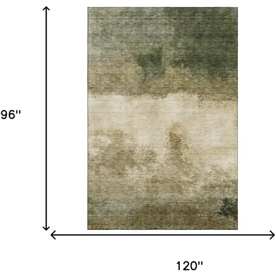 Fern Green And Beige Abstract Washable Area Rug With UV Protection Photo 5