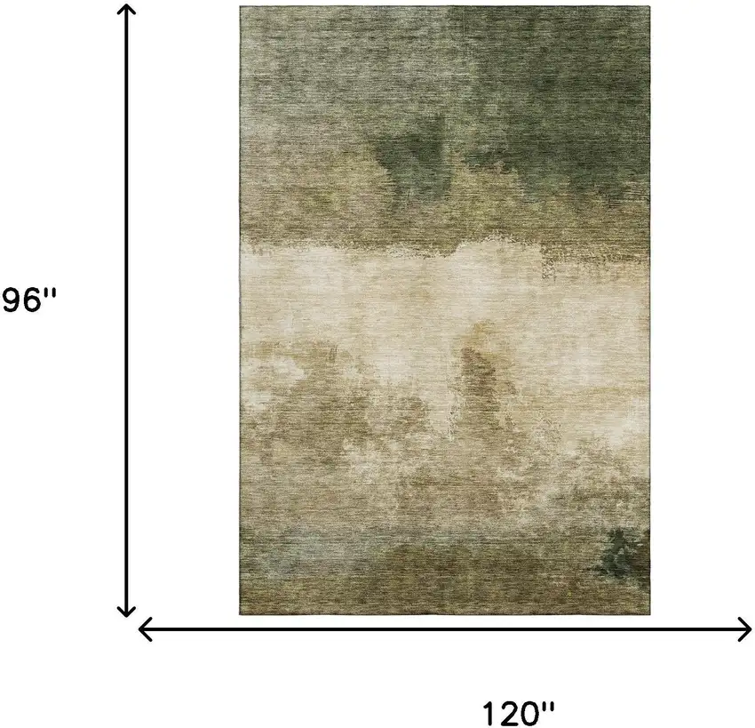Fern Green And Beige Abstract Washable Area Rug With UV Protection Photo 5