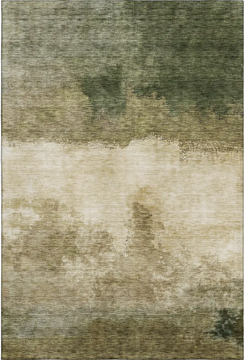 Fern Green And Beige Abstract Washable Area Rug With UV Protection Photo 3