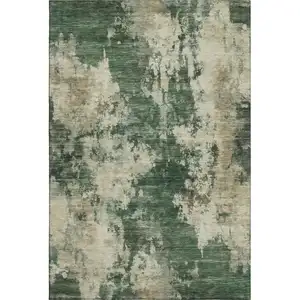Photo of Fern Green And Beige Abstract Washable Area Rug With UV Protection