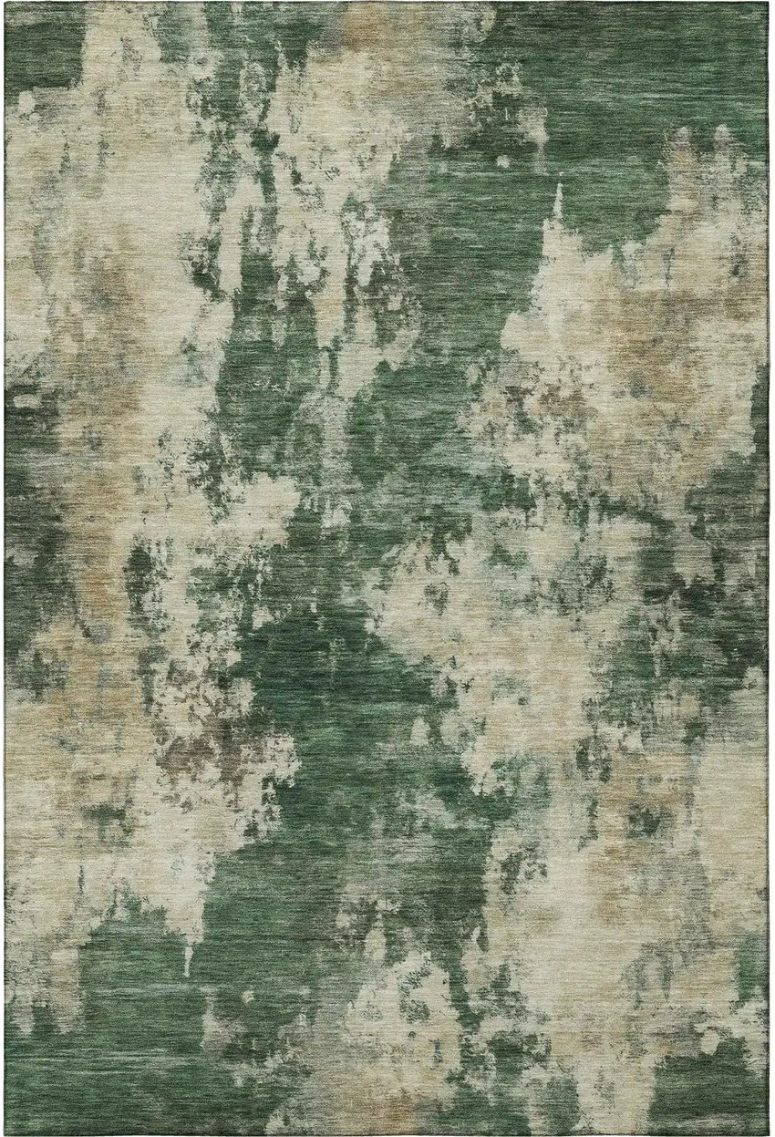 Fern Green And Beige Abstract Washable Area Rug With UV Protection Photo 4