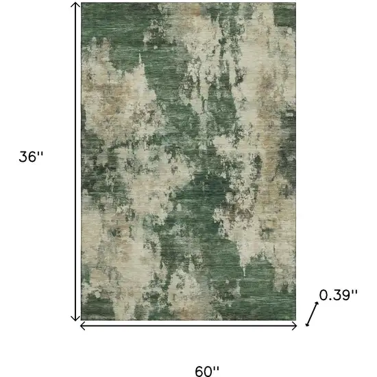 Fern Green And Beige Abstract Washable Area Rug With UV Protection Photo 9