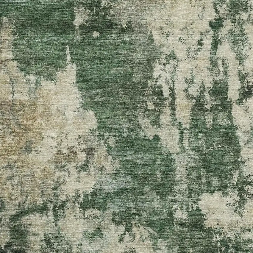 Fern Green And Beige Abstract Washable Area Rug With UV Protection Photo 3