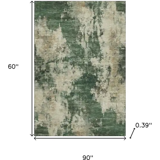 Fern Green And Beige Abstract Washable Area Rug With UV Protection Photo 9