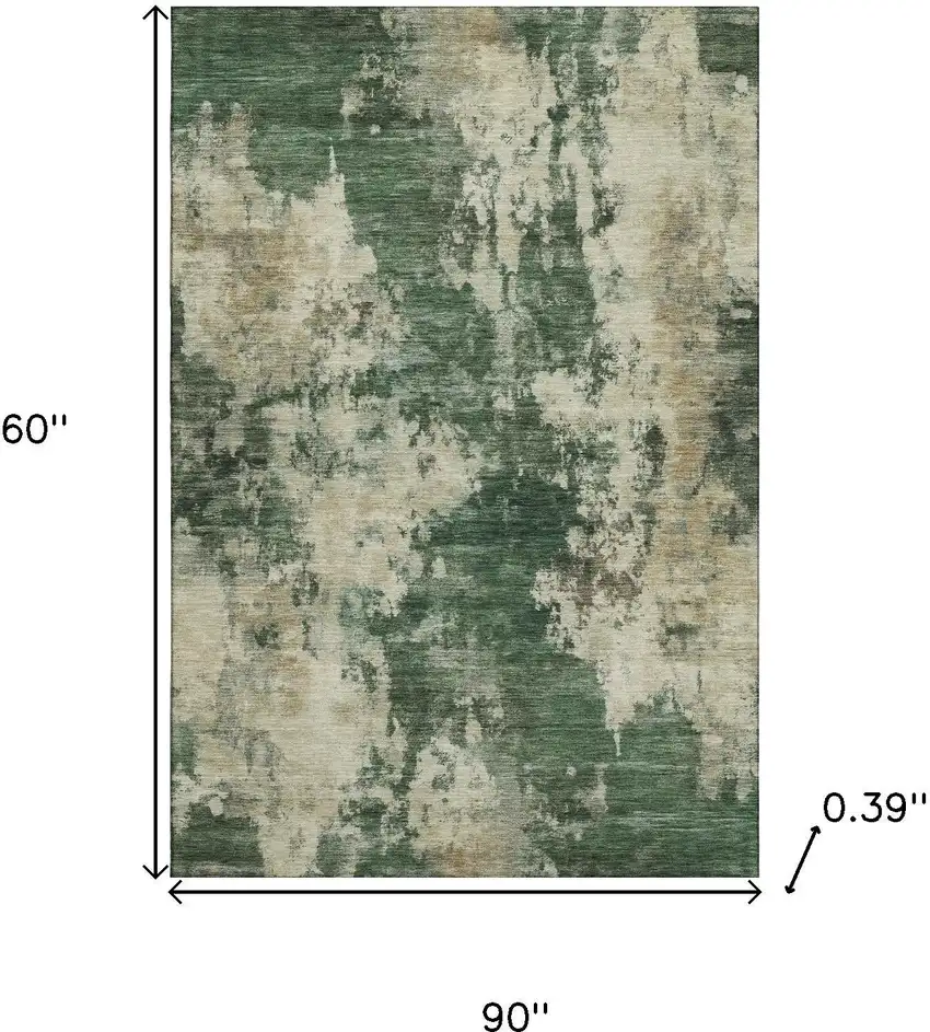Fern Green And Beige Abstract Washable Area Rug With UV Protection Photo 9