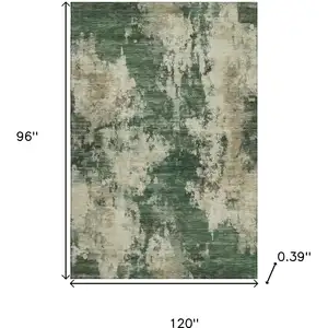 Photo of Fern Green And Beige Abstract Washable Area Rug With UV Protection