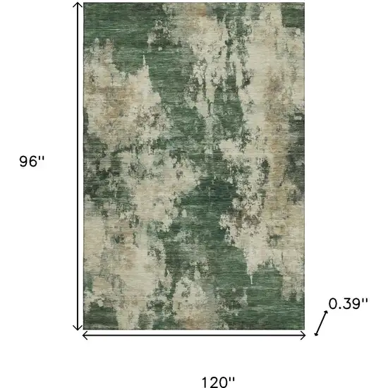 Fern Green And Beige Abstract Washable Area Rug With UV Protection Photo 9