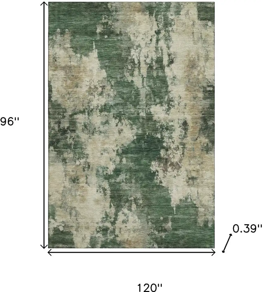 Fern Green And Beige Abstract Washable Area Rug With UV Protection Photo 9