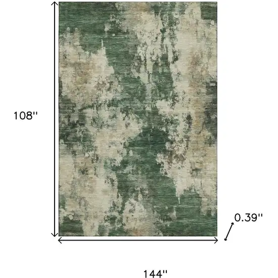 Fern Green And Beige Abstract Washable Area Rug With UV Protection Photo 8