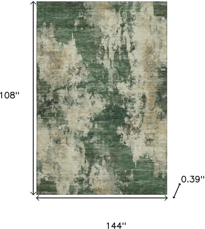 Fern Green And Beige Abstract Washable Area Rug With UV Protection Photo 8