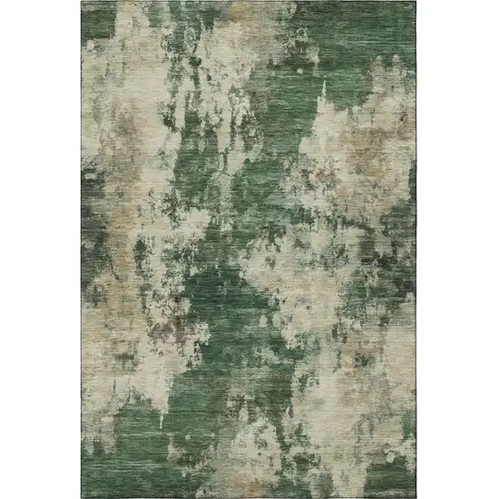 Fern Green And Beige Abstract Washable Area Rug With UV Protection Photo 3