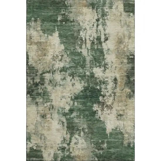 Fern Green And Beige Abstract Washable Area Rug With UV Protection Photo 2
