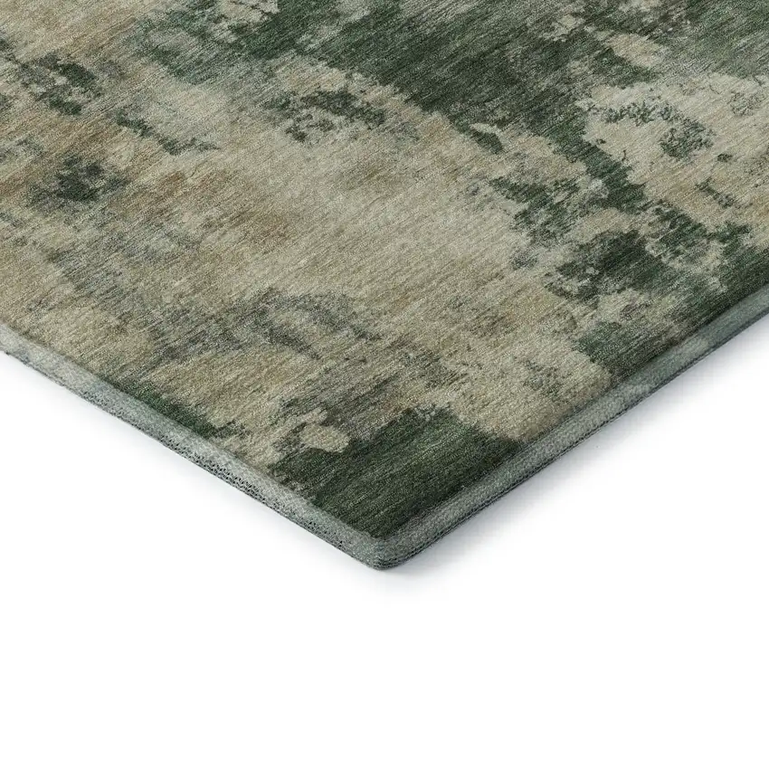 Fern Green And Beige Abstract Washable Area Rug With UV Protection Photo 6