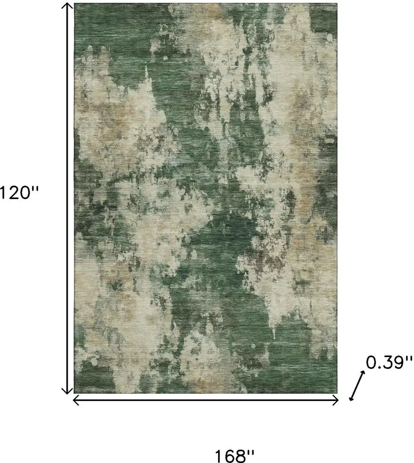 Fern Green And Beige Abstract Washable Area Rug With UV Protection Photo 9