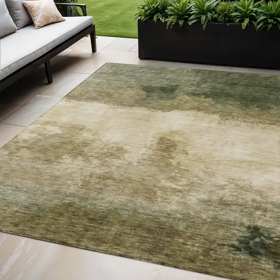 Fern Green And Beige Abstract Washable Indoor Outdoor Area Rug Photo 1