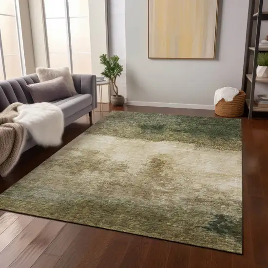 Fern Green And Beige Abstract Washable Indoor Outdoor Area Rug Photo 9