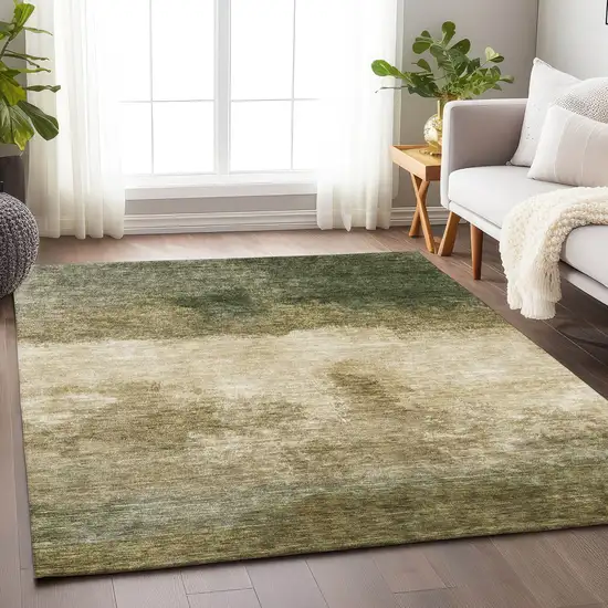 Fern Green And Beige Abstract Washable Indoor Outdoor Area Rug Photo 8