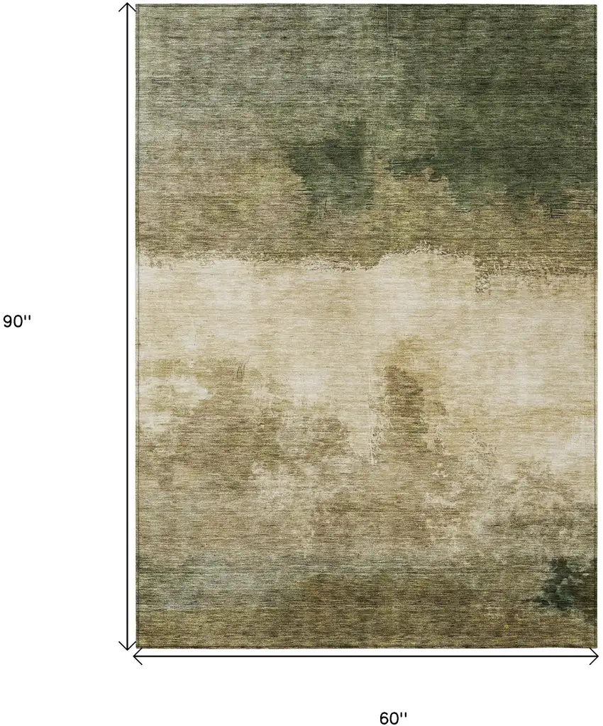 Fern Green And Beige Abstract Washable Indoor Outdoor Area Rug Photo 7