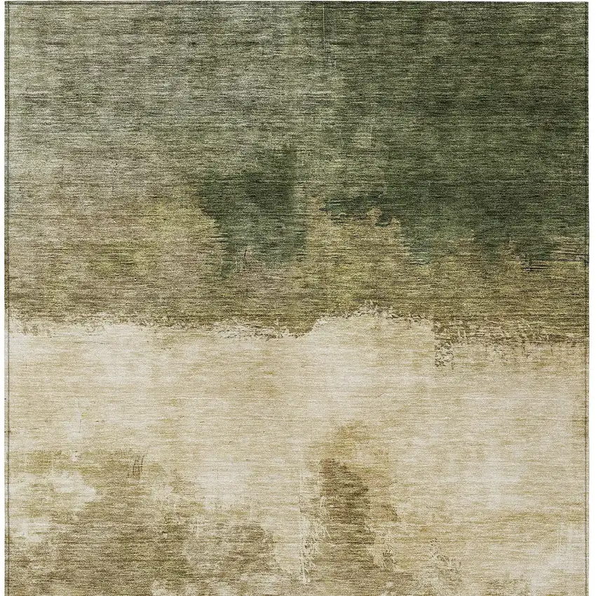 Fern Green And Beige Abstract Washable Indoor Outdoor Area Rug Photo 5