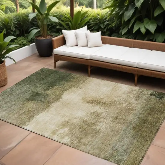 Fern Green And Beige Abstract Washable Indoor Outdoor Area Rug Photo 1