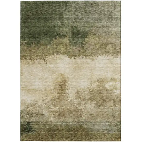 Fern Green And Beige Abstract Washable Indoor Outdoor Area Rug Photo 6