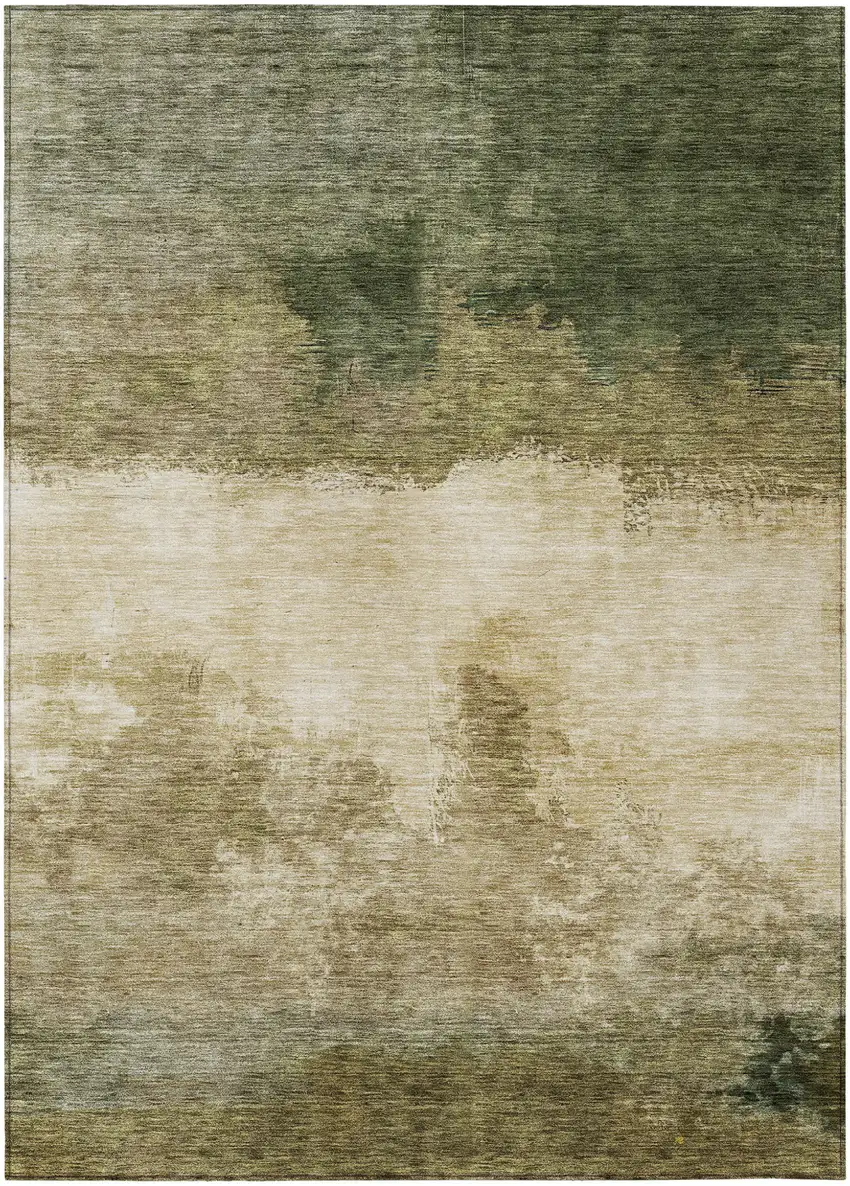 Fern Green And Beige Abstract Washable Indoor Outdoor Area Rug Photo 2