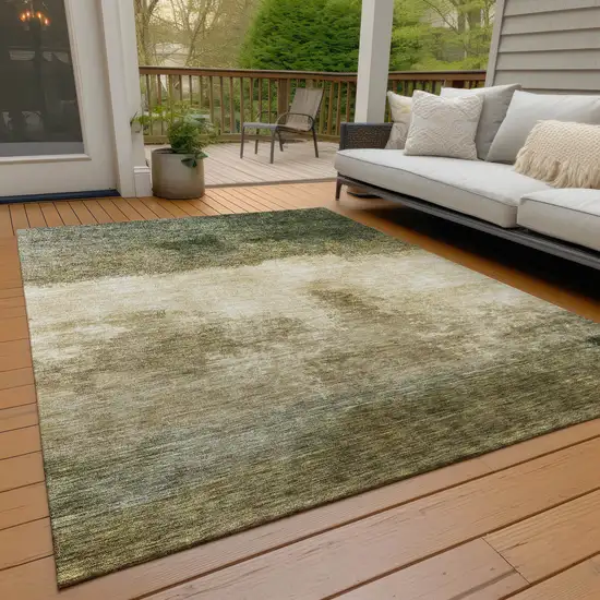 Fern Green And Beige Abstract Washable Indoor Outdoor Area Rug Photo 9