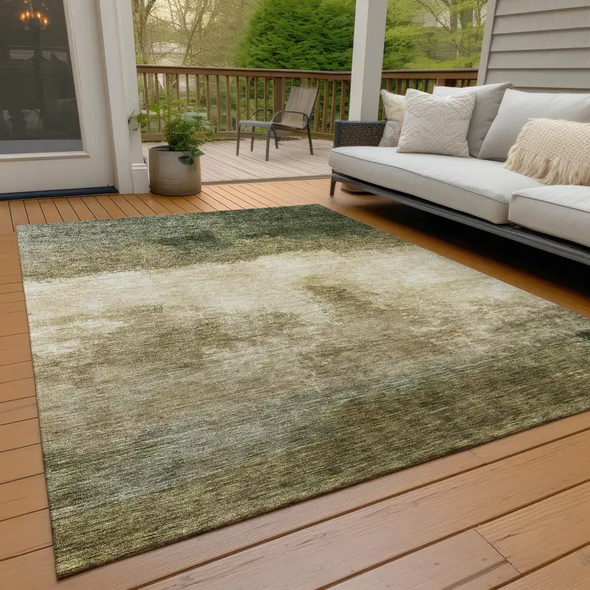 Fern Green And Beige Abstract Washable Indoor Outdoor Area Rug Photo 9