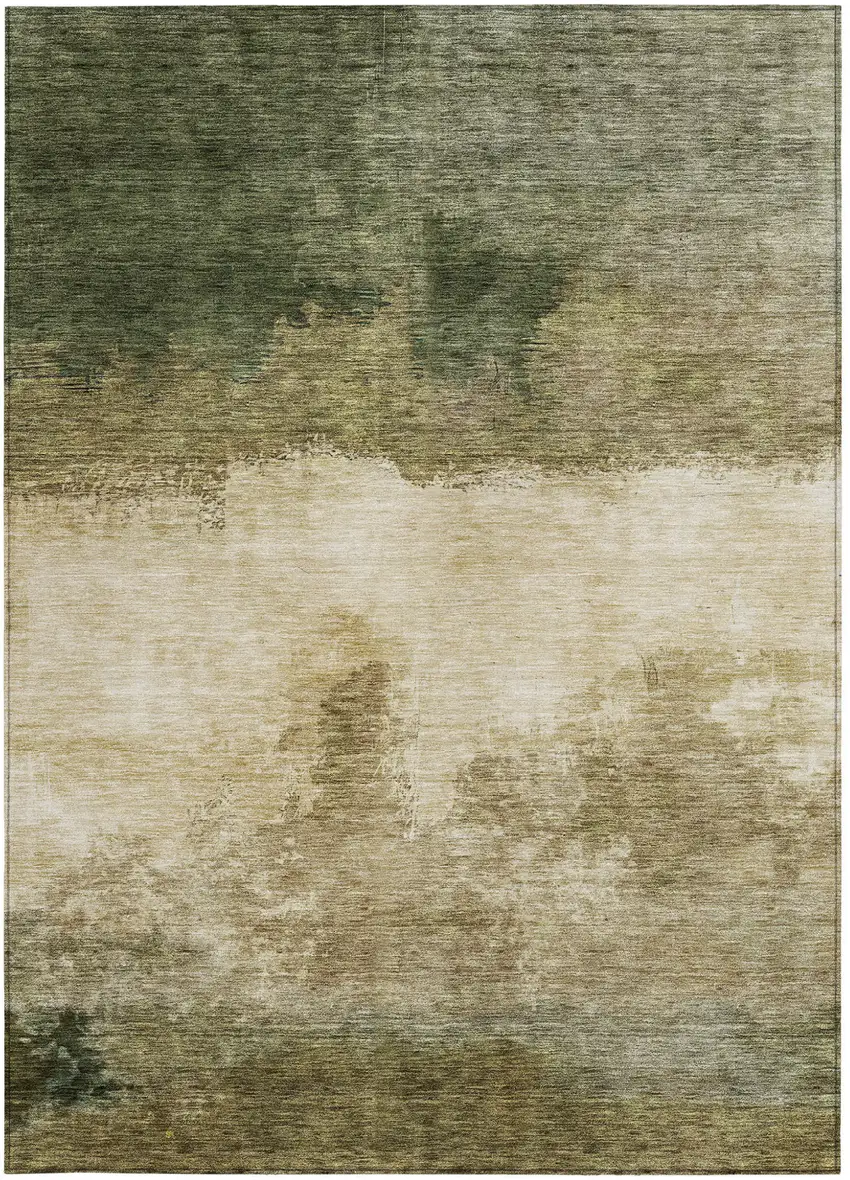 Fern Green And Beige Abstract Washable Indoor Outdoor Area Rug Photo 6