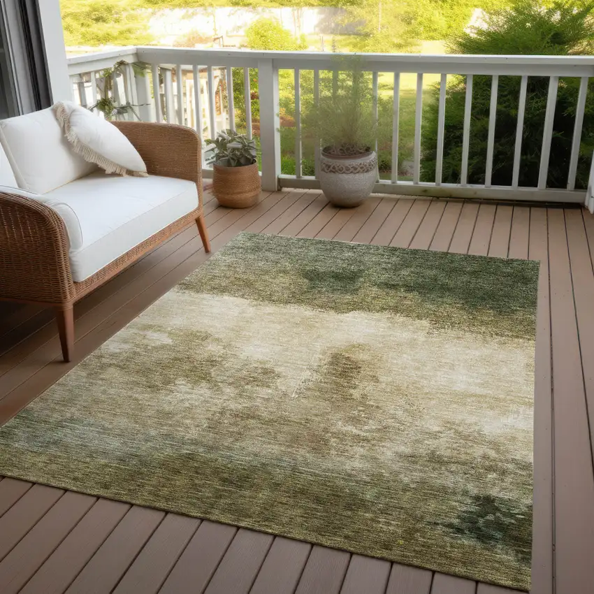 Fern Green And Beige Abstract Washable Indoor Outdoor Area Rug Photo 7