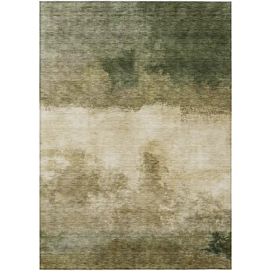 Fern Green And Beige Abstract Washable Indoor Outdoor Area Rug Photo 2