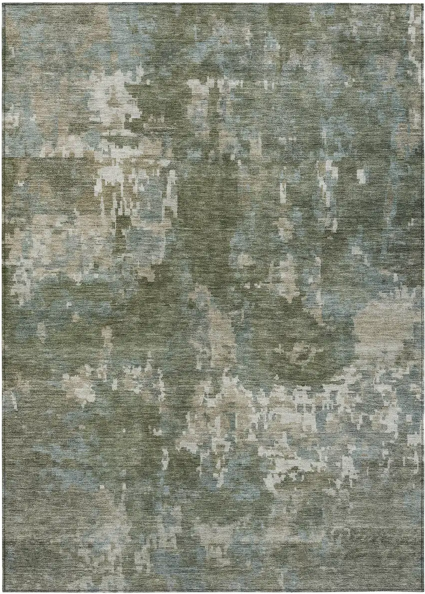 Fern Green And Beige Abstract Washable Indoor Outdoor Area Rug Photo 1