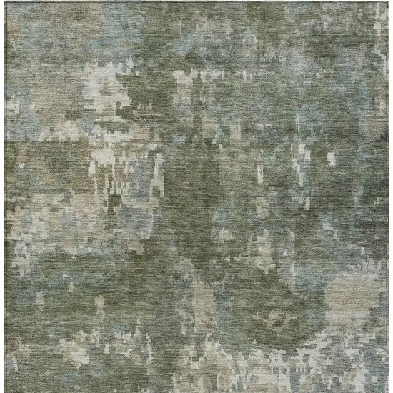 Fern Green And Beige Abstract Washable Indoor Outdoor Area Rug Photo 2