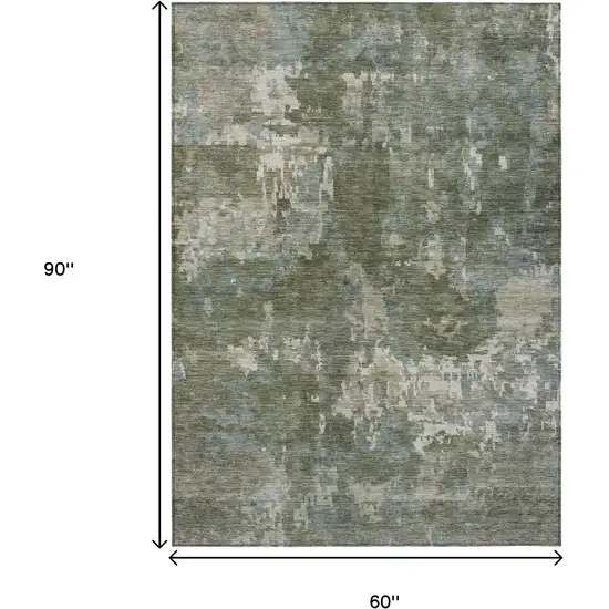 Fern Green And Beige Abstract Washable Indoor Outdoor Area Rug Photo 3