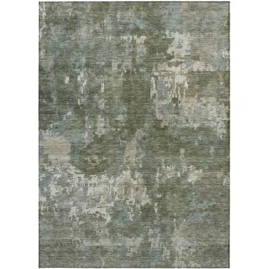 Fern Green And Beige Abstract Washable Indoor Outdoor Area Rug Photo 3