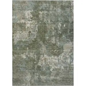 Photo of Fern Green And Beige Abstract Washable Indoor Outdoor Area Rug