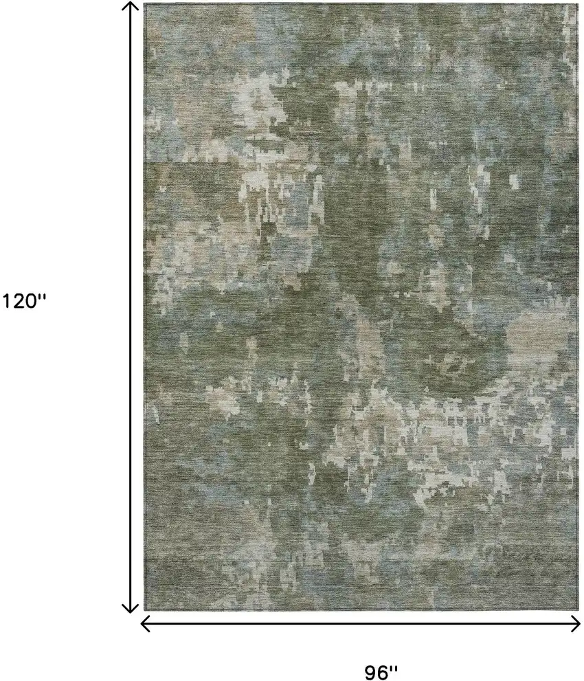 Fern Green And Beige Abstract Washable Indoor Outdoor Area Rug Photo 8