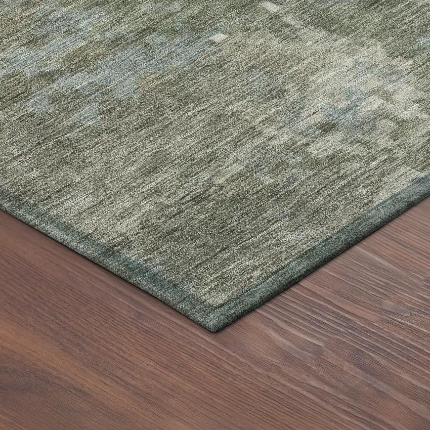 Fern Green And Beige Abstract Washable Indoor Outdoor Area Rug Photo 6